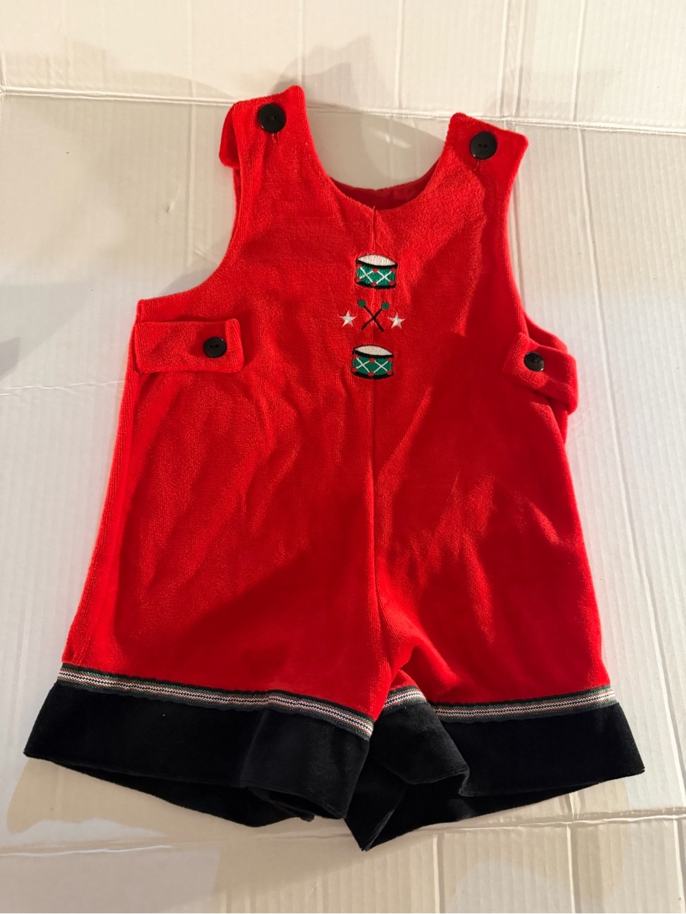#305 Red Boys' Holiday Shortall with Drum Embroidery